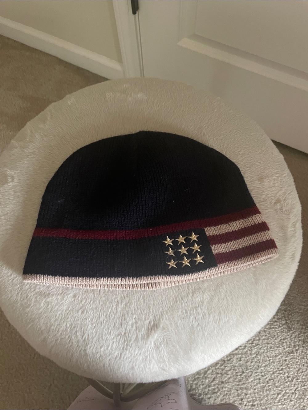 Knit Beanie Hat with Star Stud Accent - Black & Burgundy